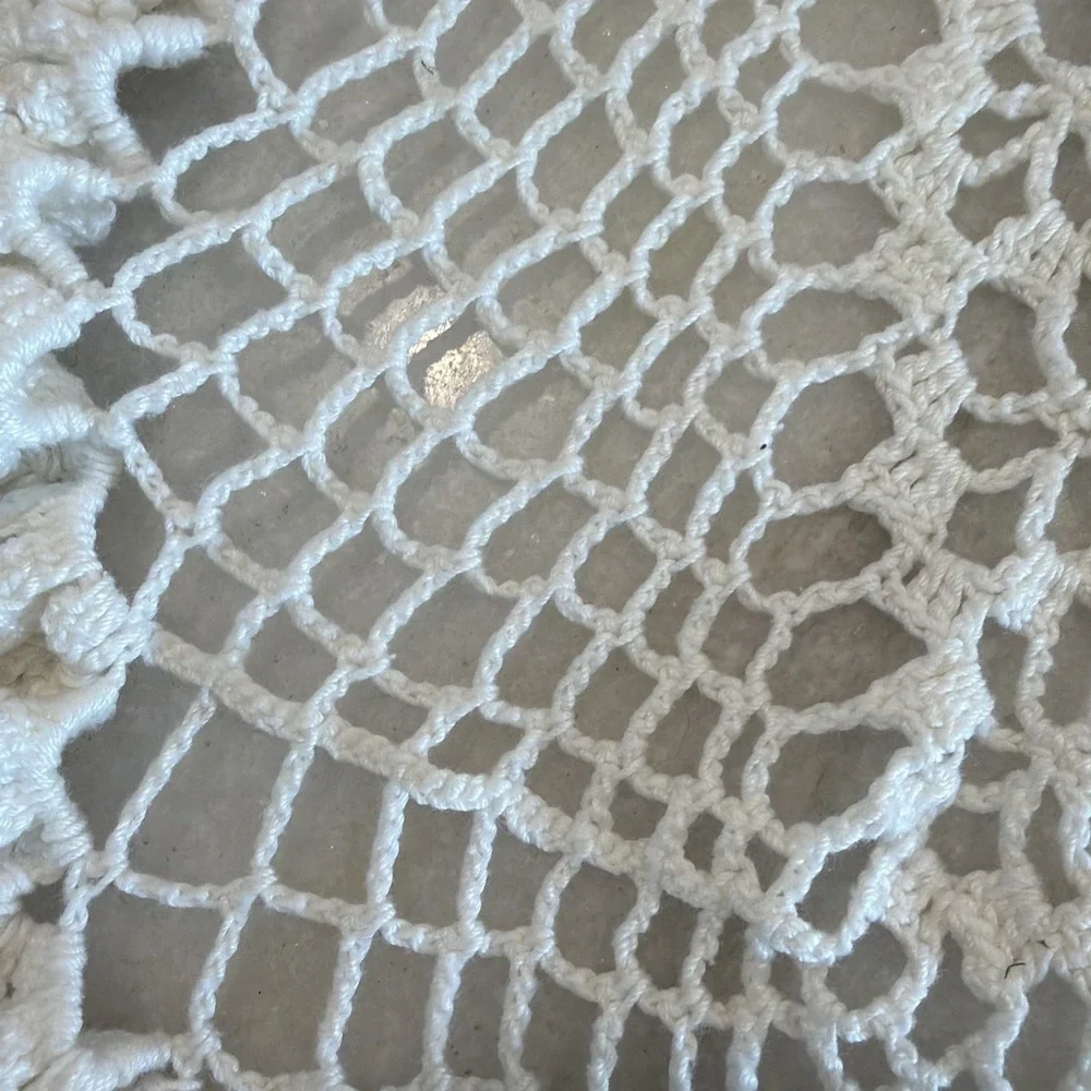 vintage hand crocheted doily White With‎ Lilac Trim GWB000